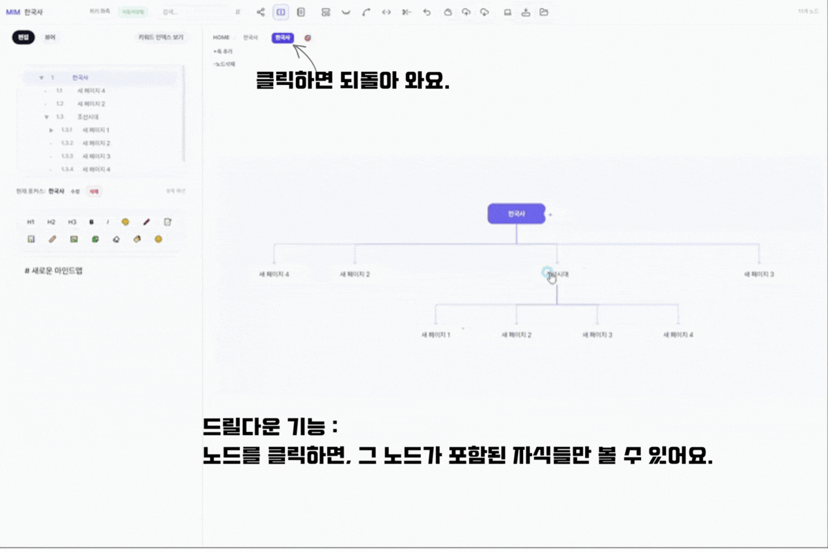 드릴다운 기능과 되돌아오기 가이드